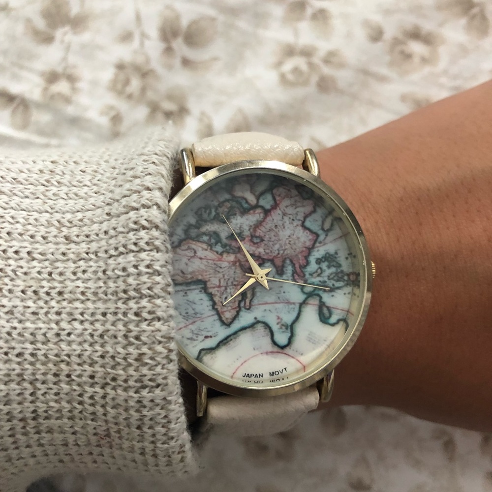 Geneva Stainless Steel World Map Watch